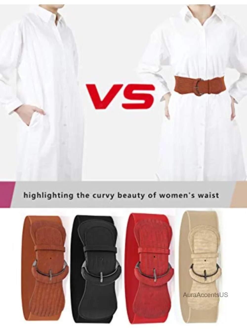 3 Piece Women's Wide Elastic Leather Waist Belts with Metal Buckle